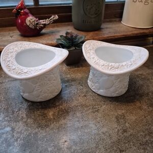 2pc. Vintage 1950s Fenton Milk Glass Daisy & Button Top Hat Candy Dish Set